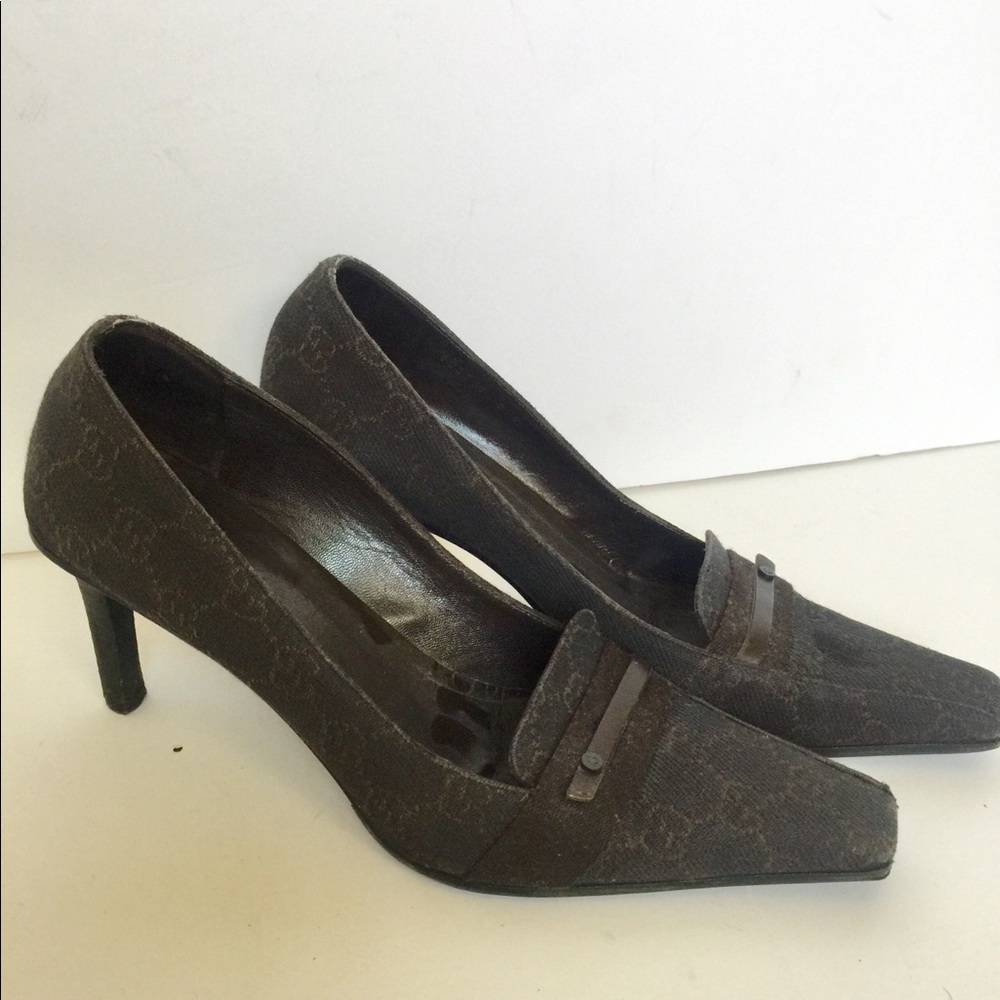 Vintage Gucci GG Canvas Monogram Heel Pumps 8 B
